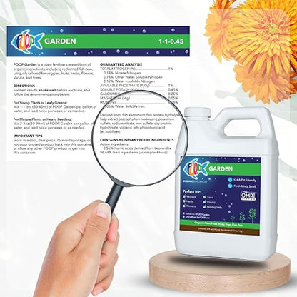 FOOP Garden - Organic Liquid Plant Food Made from Fish Manure (with Fresh Minty Scent) | Fish Fertilizer Alternative Perfect for Veggies, Herbs, Flowers,Trees,Shrubs | Kid&Pet Friendly (32oz, 2 Pack)