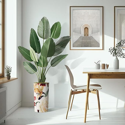 Artificial Tree in Modern Flower Pattern Planter, Fake Bird of Paradise Silk Tree for Indoor and Outdoor Home Decoration - 67" Overall Tall (Plant Pot Plus Tree)