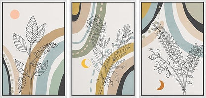 Ashbrook Framed Wall Art Print Set 1960s Retro Floral Forest Plant Silhouettes Abstract Nature Illustrations Modern Art Boho Colorful for Living Room, Bedroom, Office - 16"x24"x3 WHITE