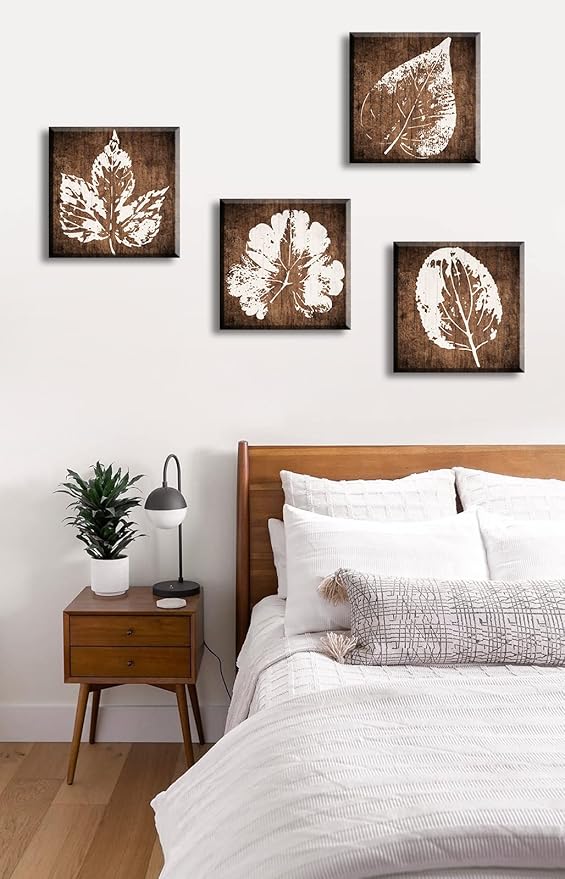 BLINFEIRU Botanical Canvas Wall Art, Minimalist Aesthetic Plant Pictures Wall Decor, Framed Abstract Leaf Prints, Vintage Home Artwork for Living Room Bedroom Office Decoration, 12"x12"x4