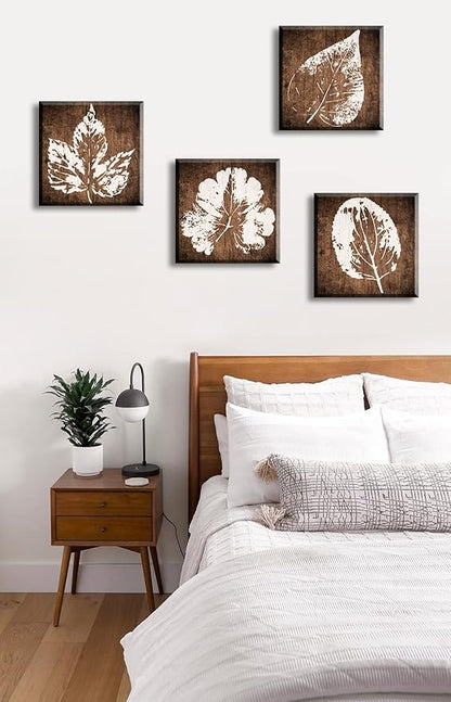 BLINFEIRU Botanical Canvas Wall Art, Minimalist Aesthetic Plant Pictures Wall Decor, Framed Abstract Leaf Prints, Vintage Home Artwork for Living Room Bedroom Office Decoration, 12"x12"x4