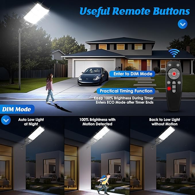 Solar Street Light Outdoor Waterproof 6400W, 640000LM Motion Sensor Solar Powered Flood Light, Dusk to Dawn Lighting with Remote Control, 8500K Commercial Area Lighting for Outside Parking Lot, 1-Pack