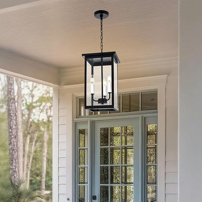 3 Lights Indoor Pendant Light White Outdoor Chandelier Exterior Hanging Fixture Ceiling Mount with Clear Glass Shade Hanging Lantern Light Adjustable Pendant Light for Outdoor Hallway