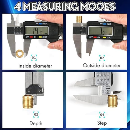 Digital Caliper Measuring Tool,with Large LCD Screen, Easy Switch Inch/MM/Fraction,6inch/150mm Stainlee Steel Caliper and 8inch/200mm Stainlee Steel Ruler for DIY/Household