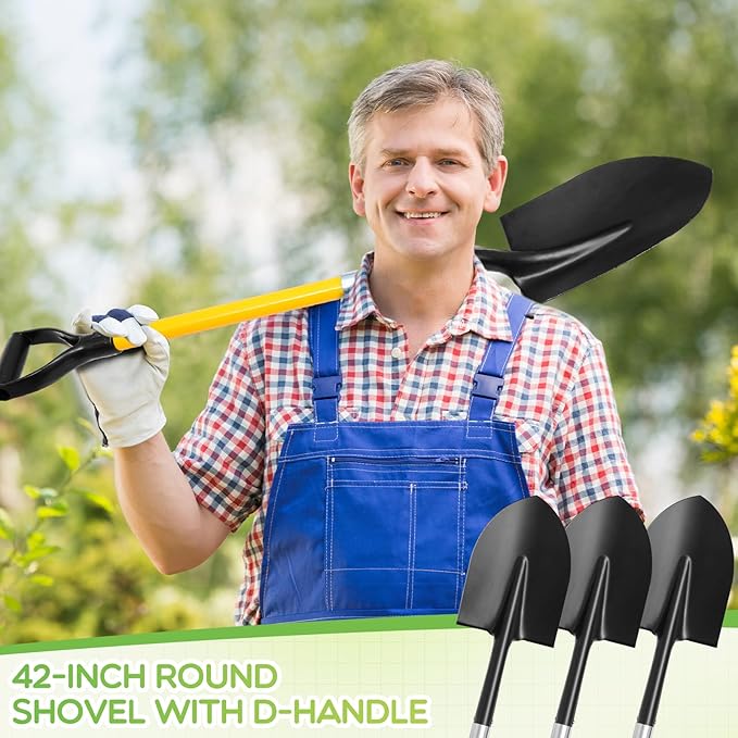 4 Pack Heavy Duty Digging Shovel Long Metal Shovel with Comfortable D Handel, Trenching Digging Spade for Garden Landscaping Construction, Snow Beach Sand(Water Drop)