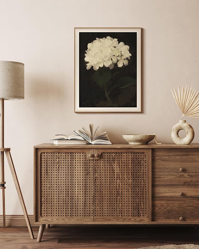 InSimSea Framed Canvas Wall Art Decoration Canvas Wall Art Room Decor, White Hydrangea Oil Painting Canvas Prints, Bedroom Bathroom Wall Pictures Flower Artwork Office Floral Wall Decor 16X20In