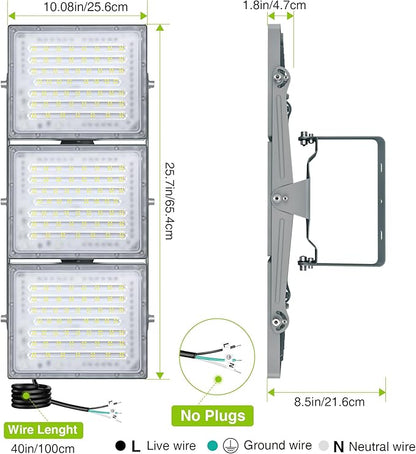STASUN 2 Pack LED Flood Lights Outdoor, Max Series 600W 60000lm 6000K Daylight IP66 Waterproof, Commercial Parking Lot Lights, 3 Heads for Yard Street Stadium Outdoor Area Floodlight Security Light