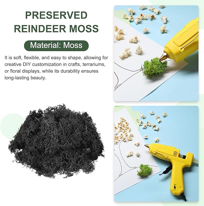 MECCANIXITY 4.6oz Preserved Reindeer Moss, Black Decorative Artificial Fake Moss for Potted Plants Indoor Crafts Lichen Centerpieces Decor