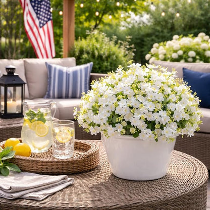 alyptus Artificial Flowers for Outdoors,12 Bundles UV Resistant Spring Fake Flowers for Porch, Patio & Home Decor – Realistic Outdoor Faux Plants with Lasting Color - White
