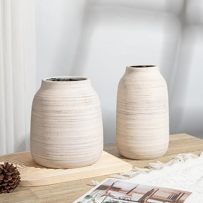 Briful 8.3in Tall Large Rustic Shabby White Ceramic Vase, Vintage Farmhouse Natural CountryTerra Cotta, Antique Pottery Pampas Flowers Vases for Living Room Kitchen Table Shelf Decor