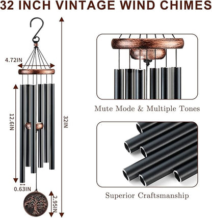 Wind Chimes for Outside, Vintage Tree of Life Deep Tone Wind Chime Outdoor Clearance, Memorial/Festivals/Birthday Gift for Mom Dad Women Grandma, Garden Porch Patio Decor (32" Tree of Life)
