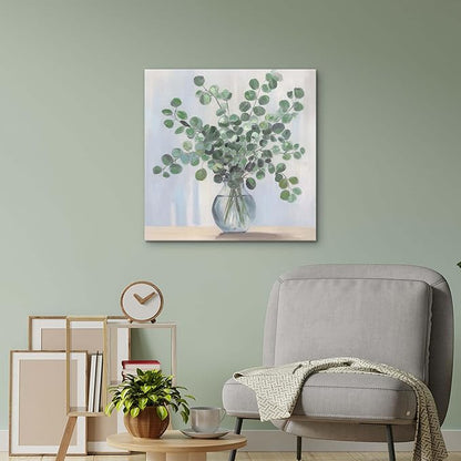 ArtSquare Botanical Leaves Canvas Wall Art - Sage Green Pictures Eucalyptus Plant Decor for Bathroom Bedroom 24x24 Inch
