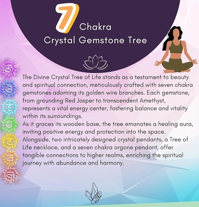 Crystal Tree 7 Chakra Tree of Life with Seven Gemstones - Spiritual Gifts for Women, Birthday Gifts for Women - Mom - Positive Energy Holistic Meditation Gift for Sister - Mom