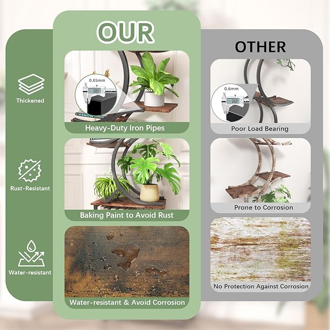 Plant Stand Indoor with Grow Lights, 65 inch Tall Plant Shelf for Multiple Plants, 7 Tiered Metal Plant Stands Indoor, for Living Room, Corners Patio Balcony or Office (Rustic Brown)