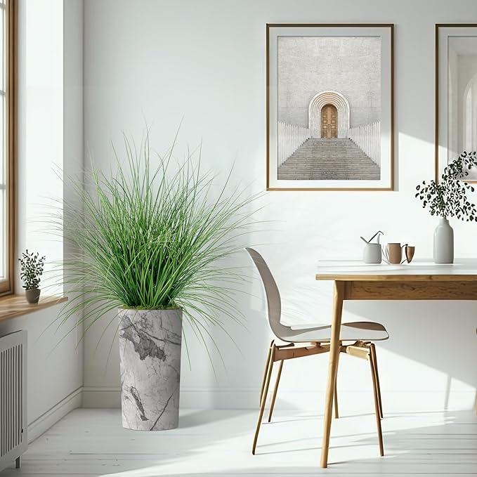 Artificial Tree in Gray Marble Effect Planter, Fake Onion Grass Silk Trees for Indoor and Outdoor Home Decoration - 55" Overall Tall (Plant Pot Plus Tree)