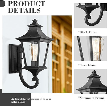 Emliviar 2 Pack Outdoor Sconces Wall Lighting, 15 Inch Modern Outdoor Wall Light with Clear Glass, Black Finish, XE292UB-2PK BK