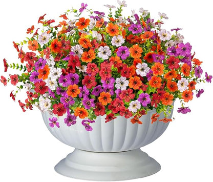 12 Bundles Artificial Flowers,Faux Plants for Spring Summer Decoration, UV Resistant Colorful Violets Eucalyptus for Outside Home Planter Porch Patio Yard Décor