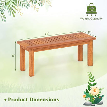 Tangkula Outdoor Backless Bench, Solid Wood Patio Bench w/Slatted Seat, 2-Person Rustic Wooden Entryway Bench for Front Porch Garden Balcony Park Indoor, Weatherproof, 34”, Load up to 330 LBS (1)
