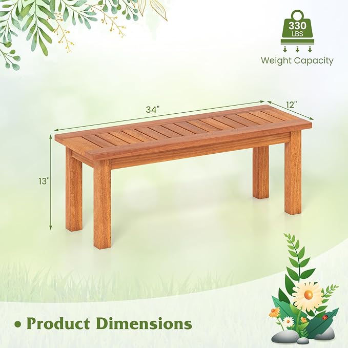 Tangkula Outdoor Backless Bench, Solid Wood Patio Bench w/Slatted Seat, 2-Person Rustic Wooden Entryway Bench for Front Porch Garden Balcony Park Indoor, Weatherproof, 34”, Load up to 330 LBS (2)