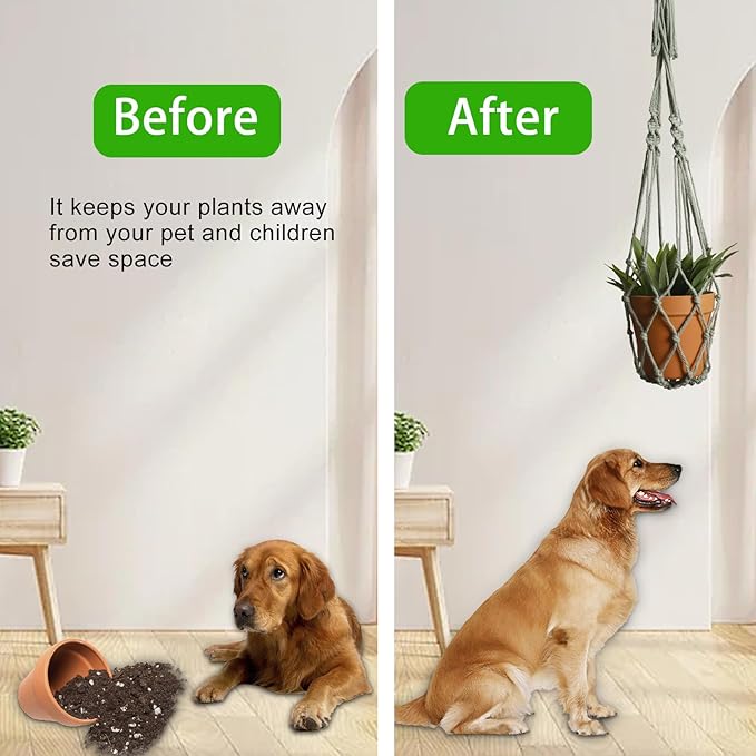 Artilady Macrame Hanging Planter for Indoor Plants, Boho Woven Plant Hanger Large Hanging Flower Pot Holders Outdoor Baskets Storage No Tassels Sage Green Wall Decor