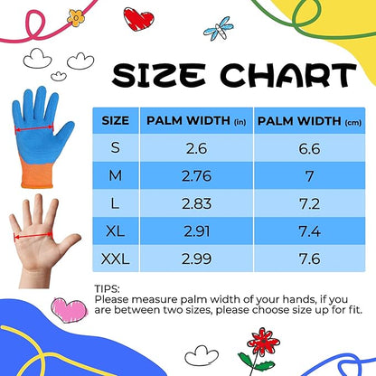 HANDLANDY 3 Pairs Kids Gardening Gloves Latex Free, Nitrile Coated Children Toddler Garden Yard Work Gloves for Little Girls Boys (Size S, Black-Orange)