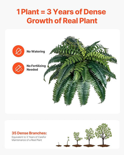 VEVOR Fake Ferns 2 Pcs, 39 Inch Artificial Boston Ferns Plants, Faux Fern with 35 Branches, Artificial Plants Large for Outdoors/Indoor Home, Office,Garden (Flowerpot Unincluded)