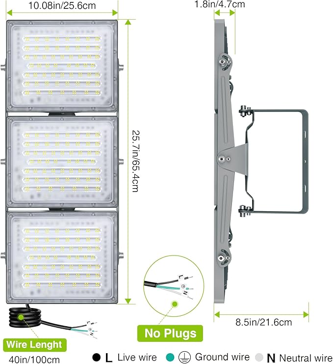STASUN 2 Pack LED Flood Lights Outdoor, Max Series 480W 48000lm 6000K Daylight IP66 Waterproof, Commercial Parking Lot Lights, 3 Heads for Yard Street Stadium Outdoor Area Floodlight Security Light