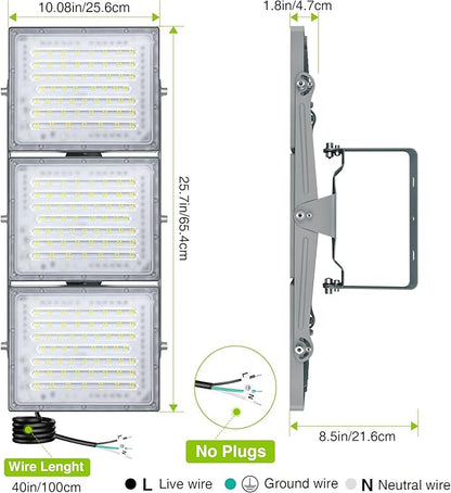 STASUN 2 Pack LED Flood Lights Outdoor, Max Series 480W 48000lm 6000K Daylight IP66 Waterproof, Commercial Parking Lot Lights, 3 Heads for Yard Street Stadium Outdoor Area Floodlight Security Light
