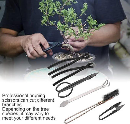 6pcs Succulent Plants Tools, Stainless Steel Bonsai Tool Set, Durable Gardening Hand Tools with Storage Bag for Home Garden Yard, Carbon Steel Leaf Bud Scissors Rake Pliers Brush