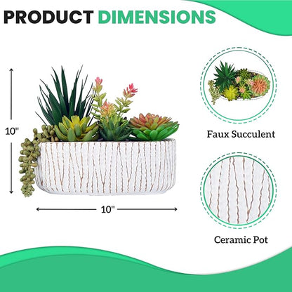 Fake House Plants Artificial - 8.7" Assorted Faux Succulents in Pots for Office Desk Decor and Bathroom Plants Decor - Small Shelf Decor and Cute Fake Plants for Room Kitchen