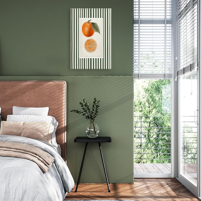 Vintage Green Striped Orange Fruit Canvas Wall Art Modern Farmhouse Botanical Kitchen Food Prints Posters Minimalist Colorful Aesthetic Pictures Boho Decor for Bedroom Restaurant 16x24inch Unframed
