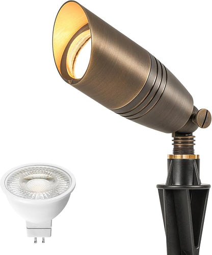LUTEC Solid Brass Low Voltage Landscape Lighting, 12V Heavy Duty Waterproof Landscape Spotlights Bronze, Wired Uplights Outdoor Fixtureswith ABS Spike, Garden Yard Pathway Tree with MR16 Bulb