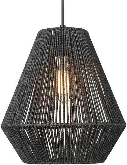 ELYONA Modern Woven Pendant Light Fixtures 11.8" Farmhouse Coastal Hanging Lamp Matte Black Handwoven Rattan Basket Shade Boho Pendant Light for Kitchen Island Dining Room Bar Bedroom Foyer Hallway