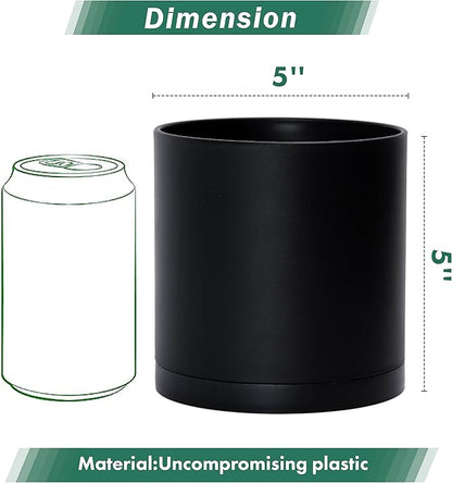 D'vine Dev 2 Pack 5 Inch Modern Plastic Plant Pots, Small Garden Planters for Plant with Drainage Holes and Saucers, Black Color, 74-Y-G-1