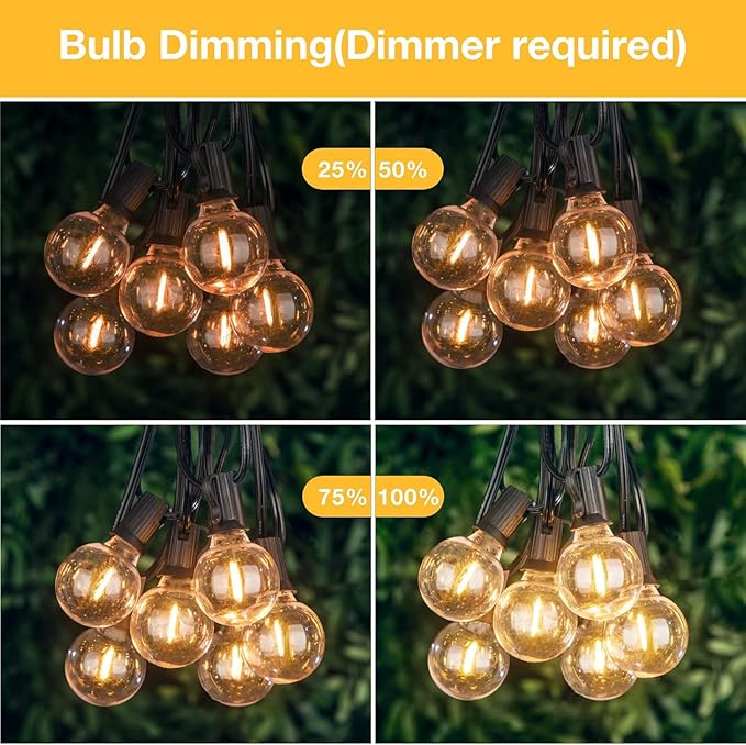 String Lights for Outside 150FT,Dimmable Waterproof Outdoor String Lights with 75+2 Shatterproof G40 Globe Bulbs Connectable LED Patio Lights, Commercial Hanging Lights for Christmas Backyard Party