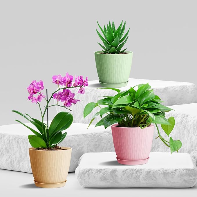 6 Inch Plant Pots, 6 Pack Flower Pots for Indoor and Outdoor Use, Planters with Drainage Holes and Saucers, Colorful