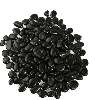 2 LBS River Rocks, StoneCreek, Decorative Garden Stones for Plant Landscaping, Polished Gravel Filler Pebbles for Home Decoration, Vases, Succulents, Flower Beds and Fish Tanks (Black, Medium)