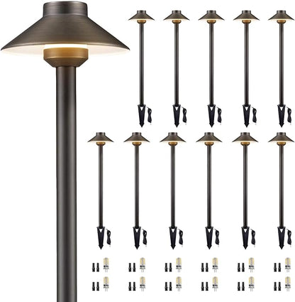 Gardenreet Brass Low Voltage Path Lights, 12V Landscaping Pathway Light IP65 Waterproof, Wired Walkway Lighting Outdoor, LED Bronze for Lawn Backyard with 3W 3000K Soft White G4 Bulb (12 Pack)