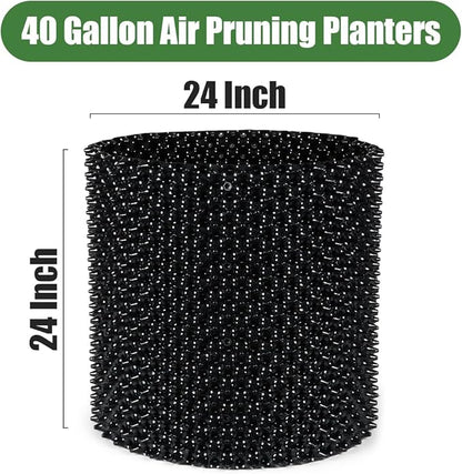 40 Gallon Air Pruning Planters, Sturdy Plastic Roots Control Planter Container for Tree Grow Outdoor, Garden Self-Planting Planters, Size 24"x24", Black, 2P