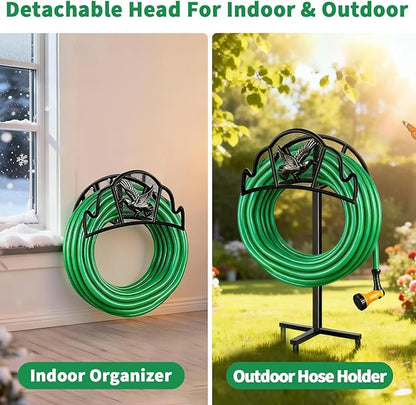 AMAGABELI GARDEN & HOME Hose Holder for Outside Freestanding 150 Feet Holds Heavy Duty Metal Detachable Rustproof Hose Stand Hanger Decorative Water Hose Storage With Ground Stakes Garden Lawn Black