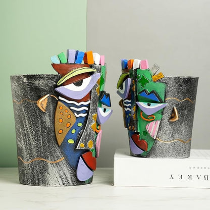 Picasso Face Planter Pots Abstract Art Colorful Flower Vase with Drainage Hole Unique Head Flower Pots for Home Balcony Decoration (Large)