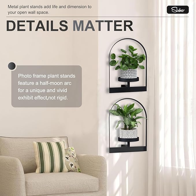 Sisher 3Pack Wall Plant Holder,Indoor Plant Wall Decor,Modern Frame Plant Stand ,Window Plant Shelves Set,Premium Metal Hanging Plant Holder