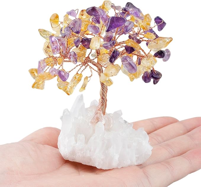 mookaitedecor Amethyst & Citrine Crystal Tree, Quartz Cluster Rock Crystal Base Bonsai Money Tree for Wealth and Luck