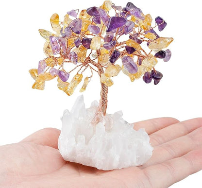 mookaitedecor Amethyst & Citrine Crystal Tree, Quartz Cluster Rock Crystal Base Bonsai Money Tree for Wealth and Luck
