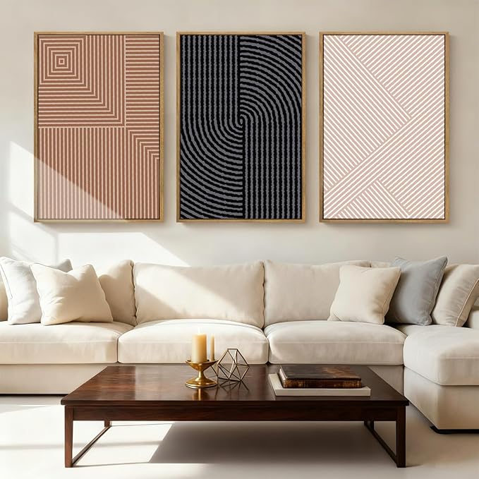 ANHUIB Extra Large Boho Wall Art Black Neutral Wall Decor Minimalist Line Painting set of 3 for Living Room Bedroom Dining Room