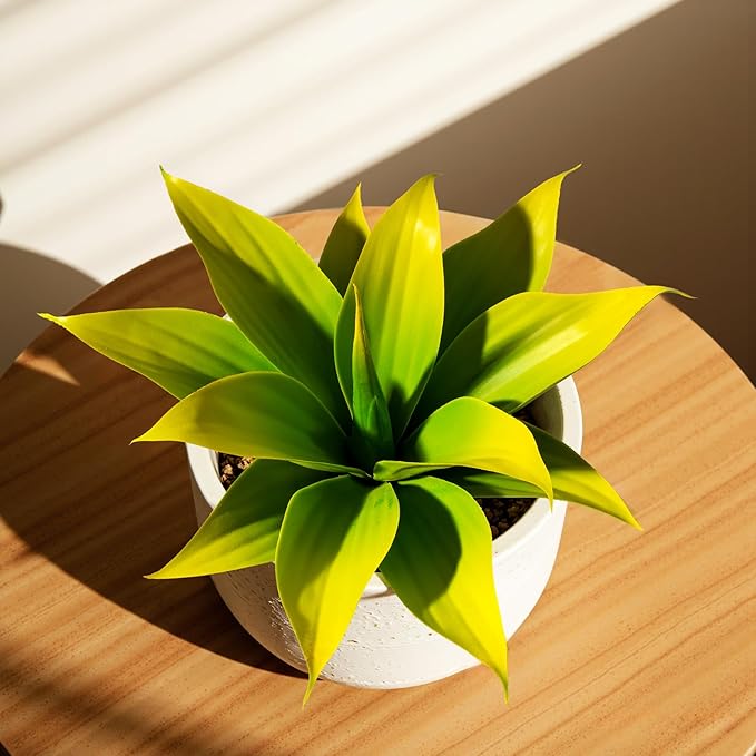 Artificial Agave Faux Agave 12.2In Fake Greenery Outdoor Artificial Plant Fake Plant for Indoor Home Decoration Plastic Plant Outdoor Decor Front Porch Decor Simulation Plants(Yellow,2Pack)