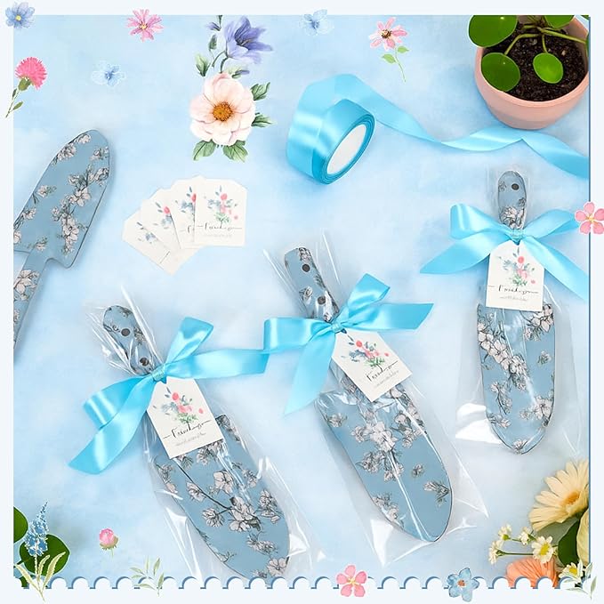 Capoda 12 Sets Floral Garden Shovels Bulk Gardening Gift for Women Garden Tools Floral Hand Heavy Duty Christmas Trowels Thank You Cards with Bags for Mom Gift Birthday Teacher(Blue,Bright)
