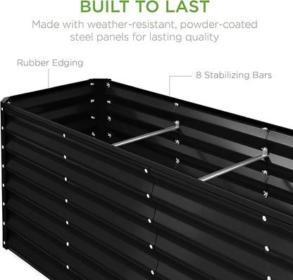 Best Choice Products 8x2x2ft Raised Outdoor Metal Garden Bed, Rectangular Planter Box for Herbs, Flowers, and Deep Root Vegetables w/ 240 Gallon Capacity - Black
