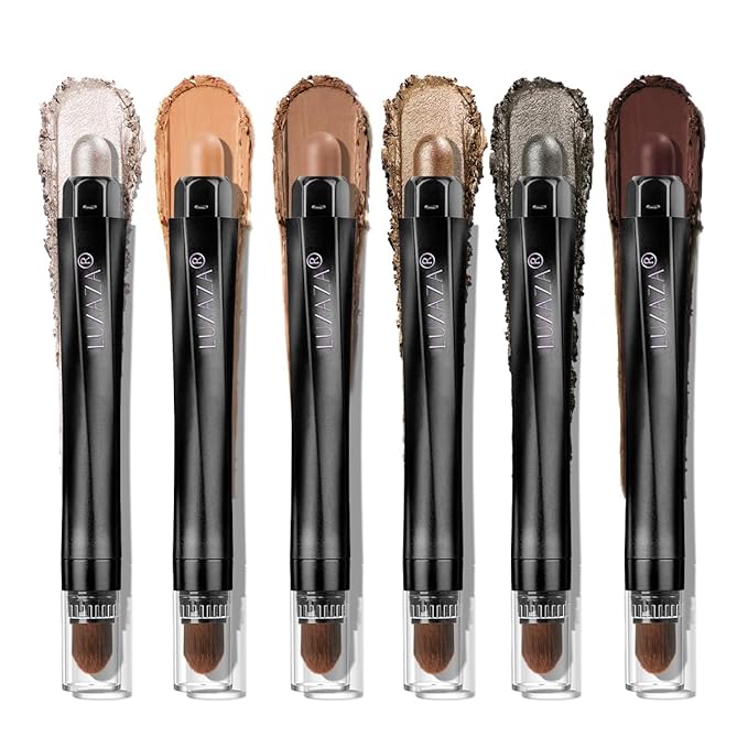 Neutral Eyeshadow Stick Makeup 6PCS Set, Metallic Shimmer Matte Cream Eye Shadow Eyeliner Brightener Pencil Crayon - BROWN LATTE