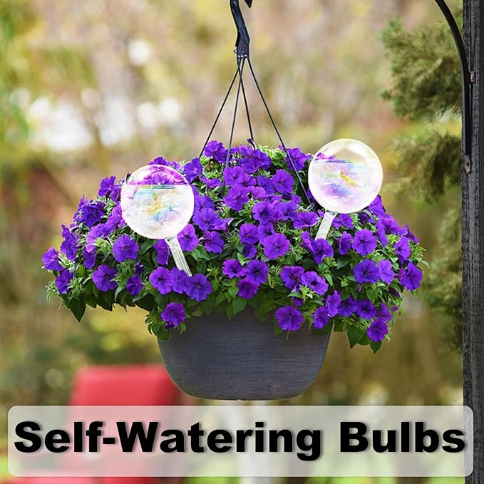 4 Pcs Plant Watering Globes,Rainbow Gradient Glass Watering Devices,Self Watering Planter Insert Plant Accessories for Indoor,Outdoor,Flowerpot,Hanging Plants,Home Garden,8.7" L×2.8" D